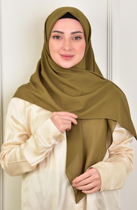 BURDEN İPEK - Large Size Crepe Chiffon Scarf 110 Cm Army Green