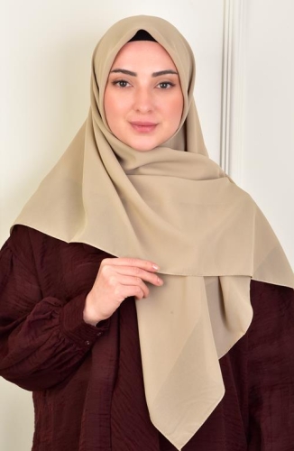 BURDEN İPEK - Large Size Crepe Chiffon Scarf 110 Cm Beige