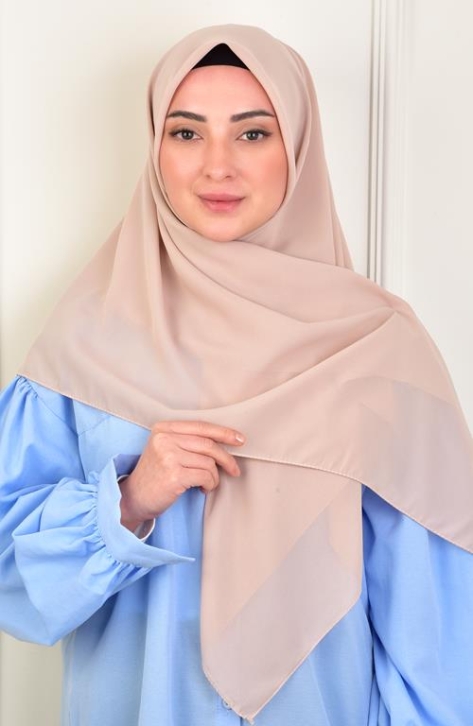 BURDEN İPEK - Large Size Crepe Chiffon Scarf 110 Cm Biscuit Beige