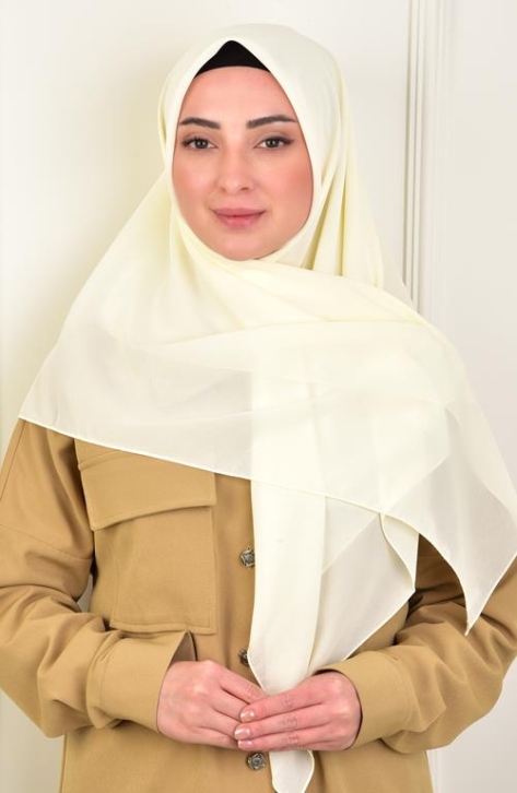 BURDEN İPEK - Large Size Crepe Chiffon Scarf 110 Cm Cream