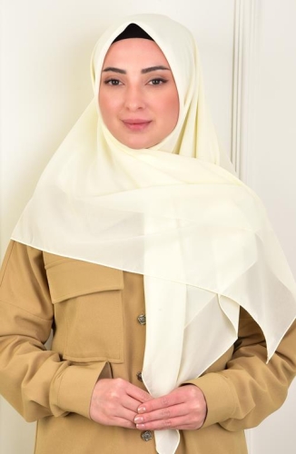 BURDEN İPEK - Large Size Crepe Chiffon Scarf 110 Cm Cream