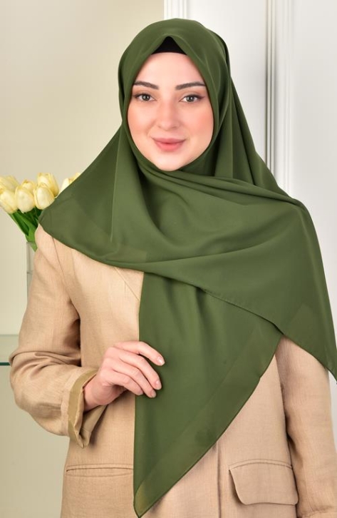 BURDEN İPEK - Large Size Crepe Chiffon Scarf 110 Cm Khaki