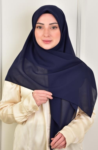 BURDEN İPEK - Large Size Crepe Chiffon Scarf 110 Cm Navy Blue