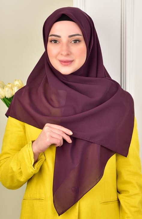 BURDEN İPEK - Large Size Crepe Chiffon Scarf 110 Cm Purple