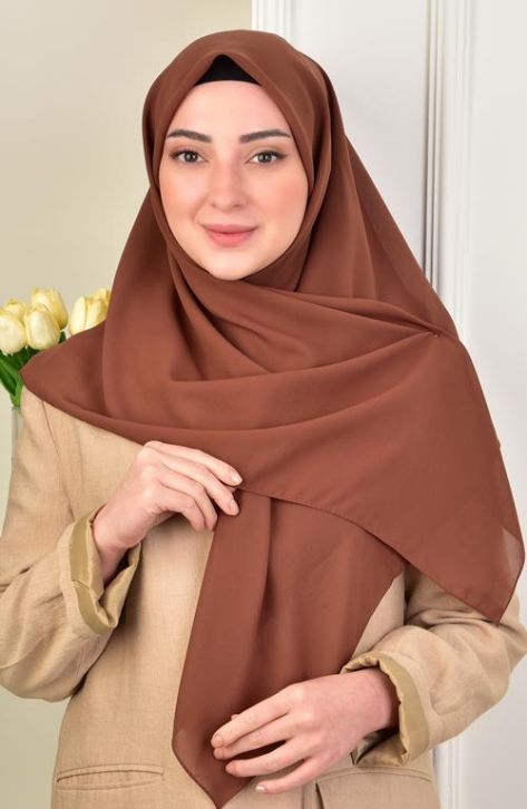 BURDEN İPEK - Large Size Crepe Chiffon Scarf 110 Cm Red Brown