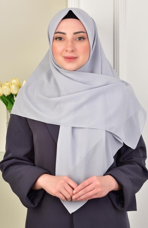 BURDEN İPEK - Large Size Crepe Chiffon Scarf 110 Cm Silver
