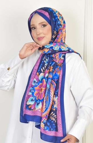 BURDEN İPEK - Layd Soft Pamuksu Desenli Şal Lacivert