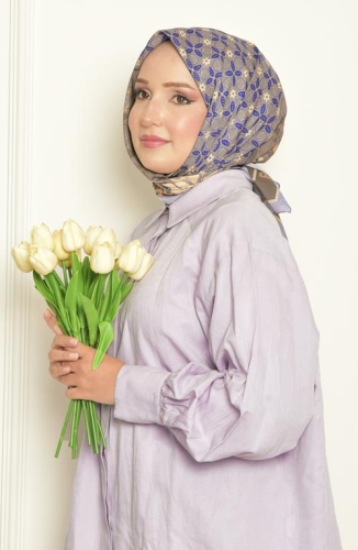 BURDEN İPEK - Leylak Bursa İpeği Desenli Eşarp Lila