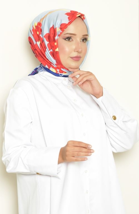 BURDEN İPEK - Lilyum Bursa İpeği Desenli Eşarp Saks BURDEN İPEK - Lilyum Bursa İpeği Desenli Eşarp Saks