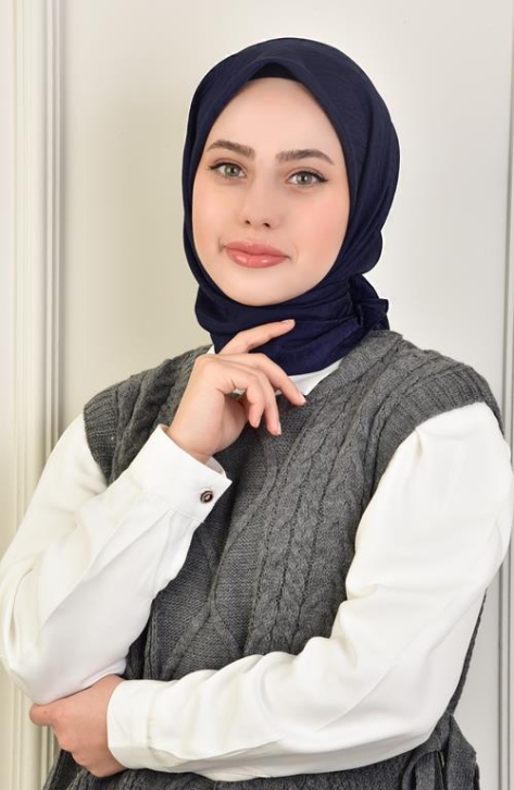 BURDEN İPEK - Lüks Platin Dalga Desenli Eşarp Dsn-2 Lacivert