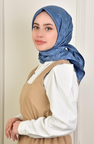BURDEN İPEK - Lüks Platin Monogram Eşarp Dsn-3 İndigo