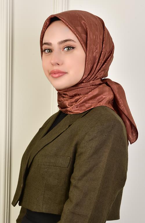 Lüks Platin Monogram Eşarp Dsn-3 Kızıl Kahve