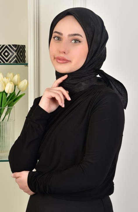 BURDEN İPEK - Lüks Platin Monogram Eşarp Dsn-3 Siyah BURDEN İPEK - Lüks Platin Monogram Eşarp Dsn-3 Siyah