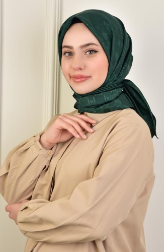 BURDEN İPEK - Lüks Platin Monogram Eşarp Dsn-3 Zümrüt