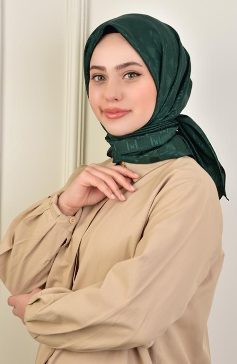 BURDEN İPEK - Luxury Platinum Monogram Scarf Dsn-3 Emerald