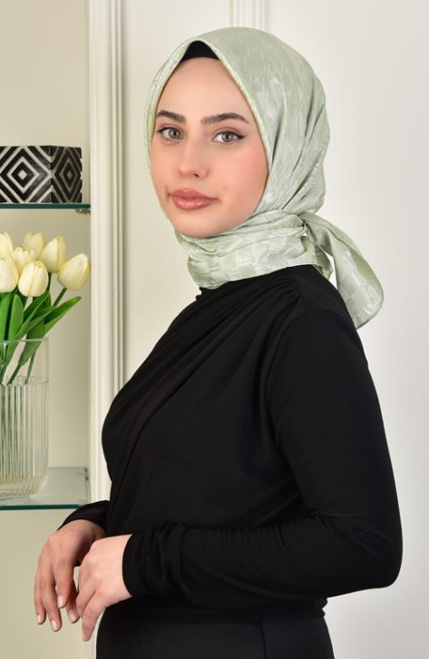 BURDEN İPEK - Luxury Platinum Monogram Scarf Dsn-3 Ice Green