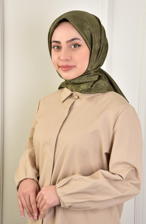 BURDEN İPEK - Luxury Platinum Monogram Scarf Dsn-3 Khaki