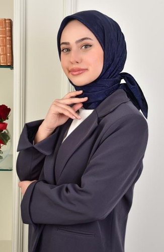 BURDEN İPEK - Luxury Platinum Monogram Scarf Dsn-3 Navy Blue