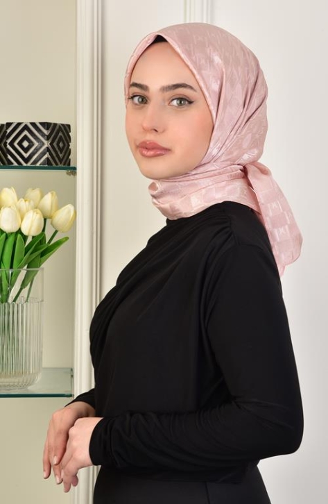 BURDEN İPEK - Luxury Platinum Monogram Scarf Dsn-3 Powder