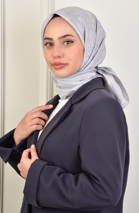 BURDEN İPEK - Luxury Platinum Monogram Scarf Dsn-3 Silver