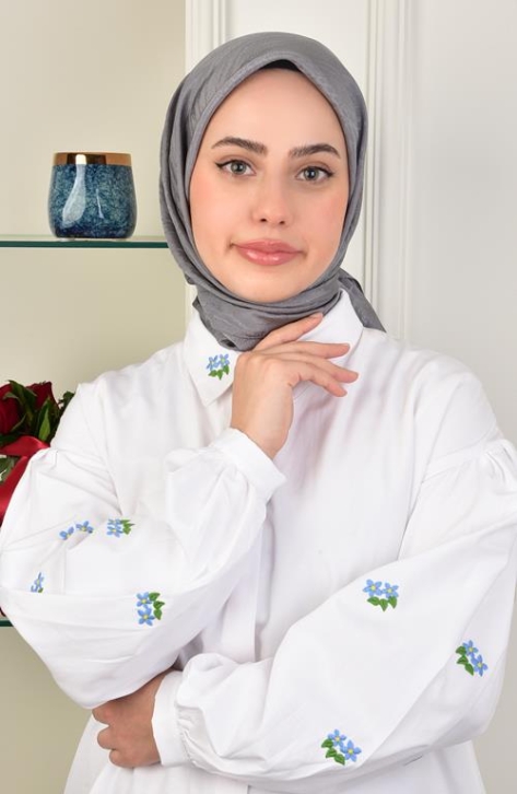 BURDEN İPEK - Luxury Platinum Wave Patterned Scarf Dsn-2 Anthracite BURDEN İPEK - Luxury Platinum Wave Patterned Scarf Dsn-2 Anthracite