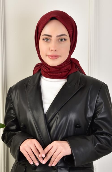 BURDEN İPEK - Luxury Platinum Wave Patterned Scarf Dsn-2 Claret Red BURDEN İPEK - Luxury Platinum Wave Patterned Scarf Dsn-2 Claret Red