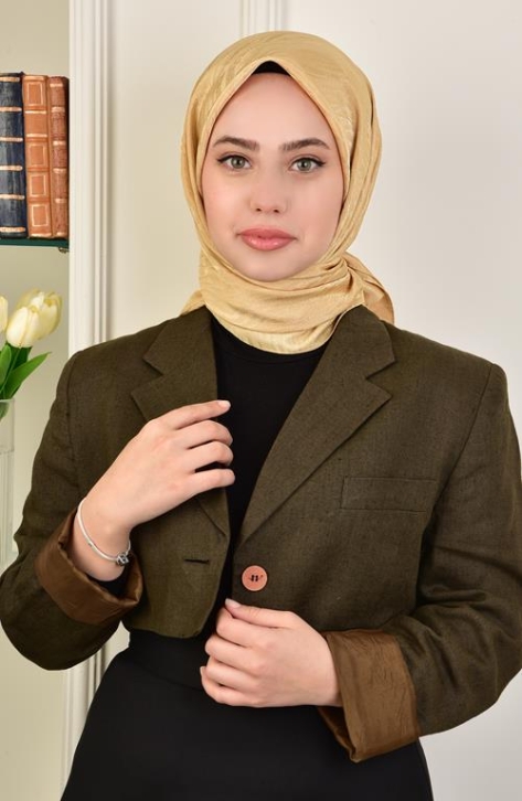 BURDEN İPEK - Luxury Platinum Wave Patterned Scarf Dsn-2 Gold BURDEN İPEK - Luxury Platinum Wave Patterned Scarf Dsn-2 Gold