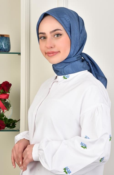 BURDEN İPEK - Luxury Platinum Wave Patterned Scarf Dsn-2 Indigo BURDEN İPEK - Luxury Platinum Wave Patterned Scarf Dsn-2 Indigo