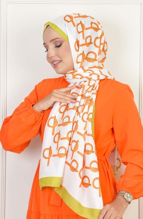BURDEN İPEK - Monogram Soft Pamuksu Desenli Şal Altuni Sarısı BURDEN İPEK - Monogram Soft Pamuksu Desenli Şal Altuni Sarısı