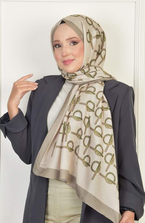 BURDEN İPEK - Monogram Soft Pamuksu Desenli Şal Bej BURDEN İPEK - Monogram Soft Pamuksu Desenli Şal Bej