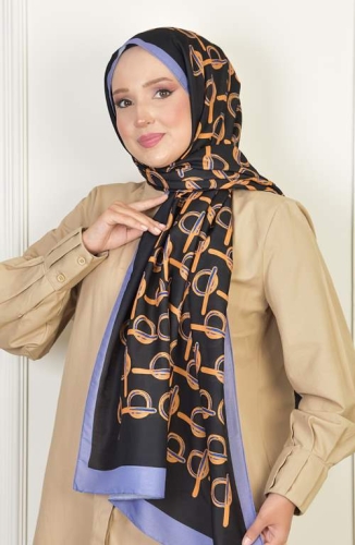 BURDEN İPEK - Monogram Soft Pamuksu Desenli Şal Eflatun