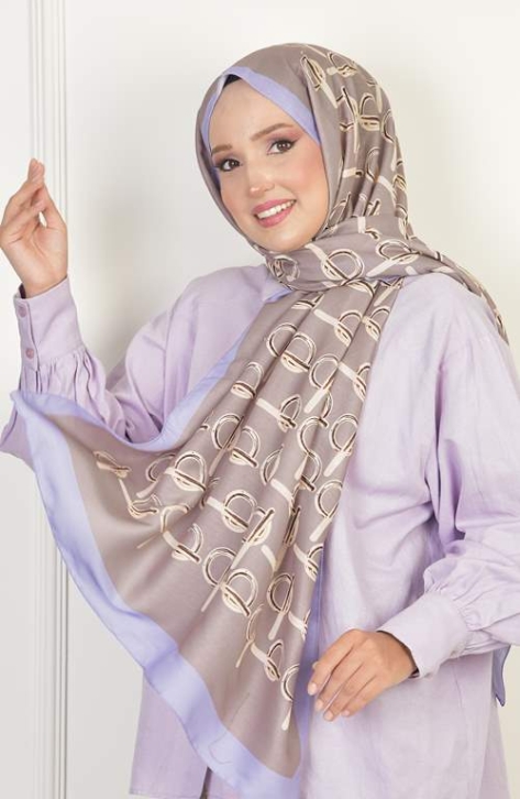 BURDEN İPEK - Monogram Soft Pamuksu Desenli Şal Lila BURDEN İPEK - Monogram Soft Pamuksu Desenli Şal Lila