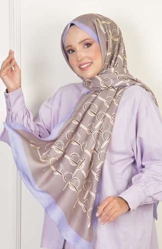 BURDEN İPEK - Monogram Soft Pamuksu Desenli Şal Lila