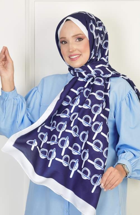 BURDEN İPEK - Monogram Soft Pamuksu Desenli Şal Mavi BURDEN İPEK - Monogram Soft Pamuksu Desenli Şal Mavi