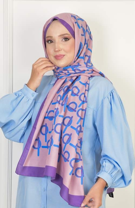 BURDEN İPEK - Monogram Soft Pamuksu Desenli Şal Mor BURDEN İPEK - Monogram Soft Pamuksu Desenli Şal Mor