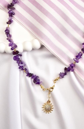 BURDEN İPEK - Natural Amethyst Stone Sun Necklace BURDEN İPEK - Natural Amethyst Stone Sun Necklace