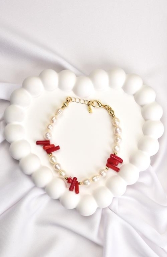 BURDEN İPEK - Natural Coral Stone Pearl Bracelet BURDEN İPEK - Natural Coral Stone Pearl Bracelet
