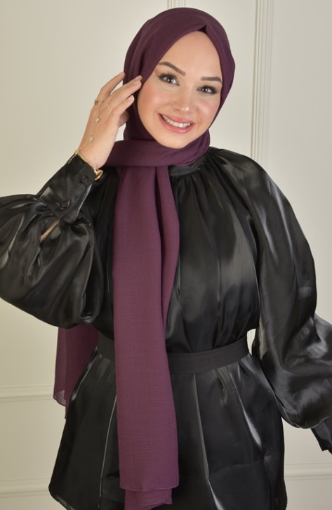 BURDEN İPEK - Natural Crepe Plain Shawl Damson