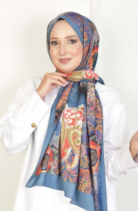 BURDEN İPEK - Nilüfer Dafne Desenli Şal İndigo BURDEN İPEK - Nilüfer Dafne Desenli Şal İndigo