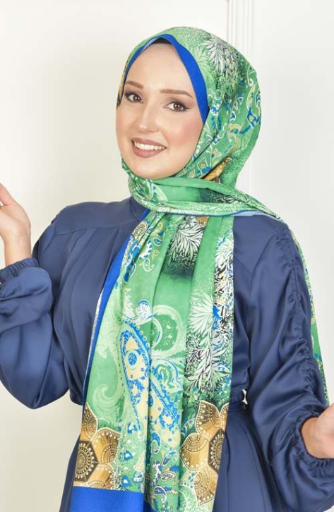 BURDEN İPEK - Nilüfer Dafne Desenli Şal Saks BURDEN İPEK - Nilüfer Dafne Desenli Şal Saks