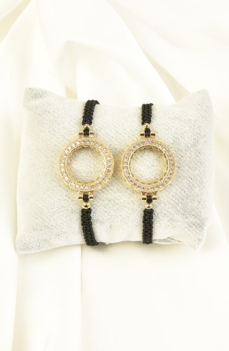 BURDEN İPEK - Örme İp Bileklik Çeyrek Altın Çerçeveli Siyah