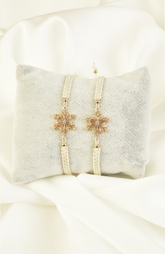 BURDEN İPEK - Örme İp Bileklik Kar Tanesi Ekru