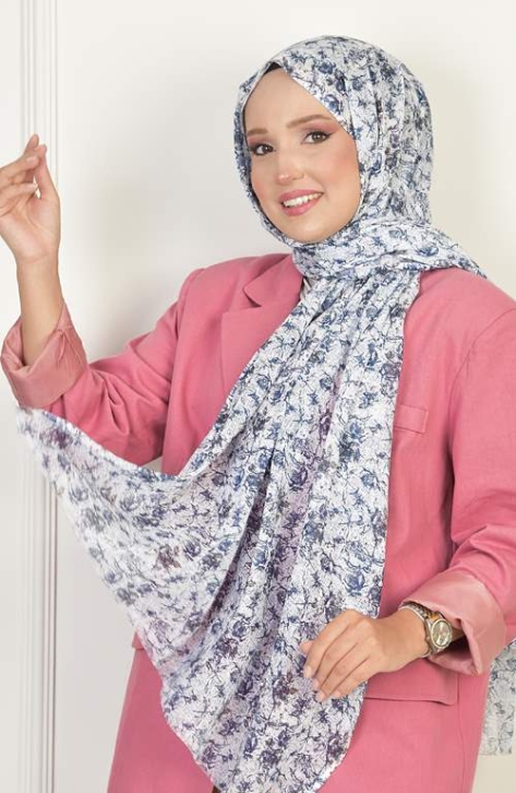 BURDEN İPEK - Pamuk Desenli Şal Gece Mavisi