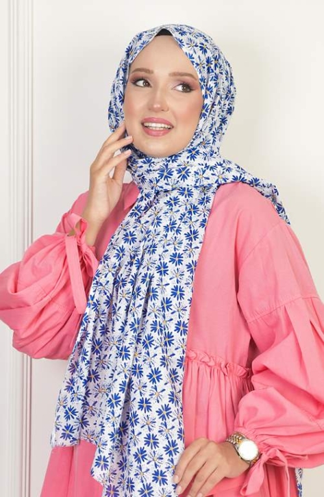 BURDEN İPEK - Pamuk Desenli Şal İndigo