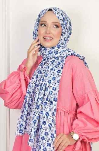 BURDEN İPEK - Pamuk Desenli Şal İndigo