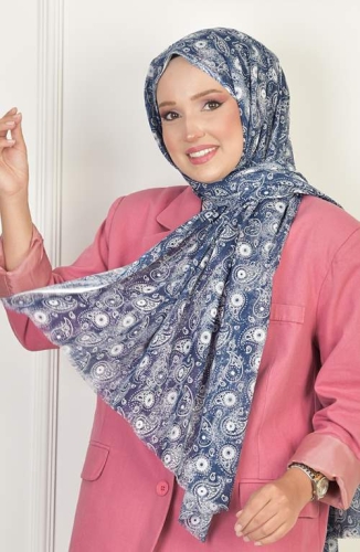 BURDEN İPEK - Pamuk Desenli Şal Kot Mavi