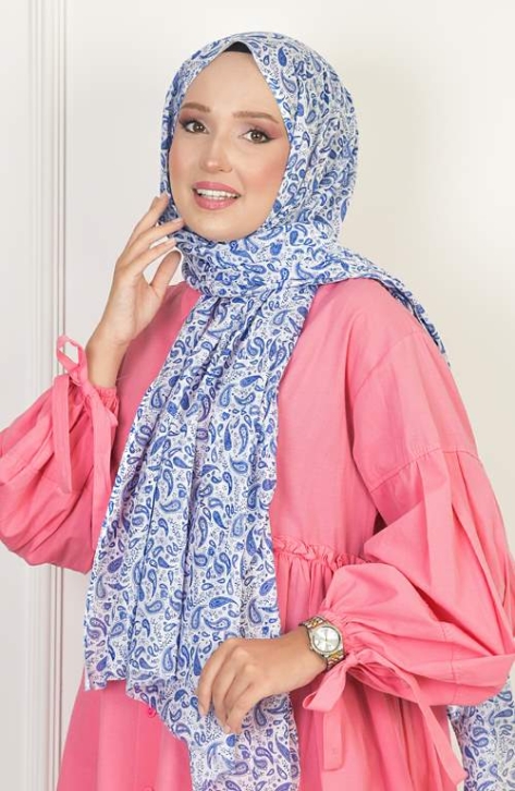 BURDEN İPEK - Pamuk Desenli Şal Mavi