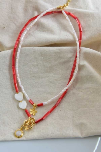 BURDEN İPEK - Pearl Heart Double Necklace Red BURDEN İPEK - Pearl Heart Double Necklace Red