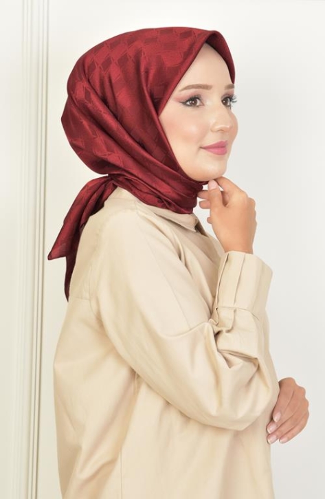 BURDEN İPEK - Platin Dama Desen Eşarp Bordo