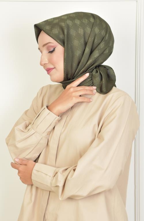 BURDEN İPEK - Platin Dama Desen Eşarp Haki